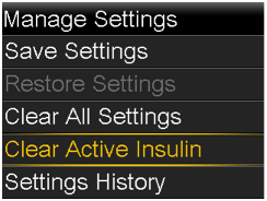 Select Clear Active Insulin screen