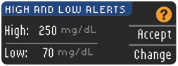 High and low alerts screen