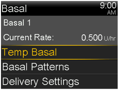 Select Temp Basal screen
