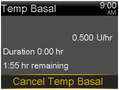 Temp Basal information screen