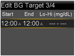 Edit BG Target screen