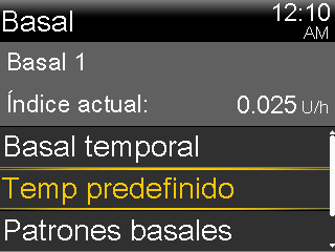 Select Starting a Preset Temp Basal rate screen