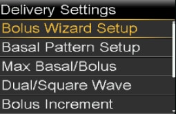 Select Bolus Wizard Setup screen